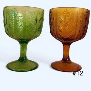 Vintage 1975 FTD Green and Amber Goblet Set